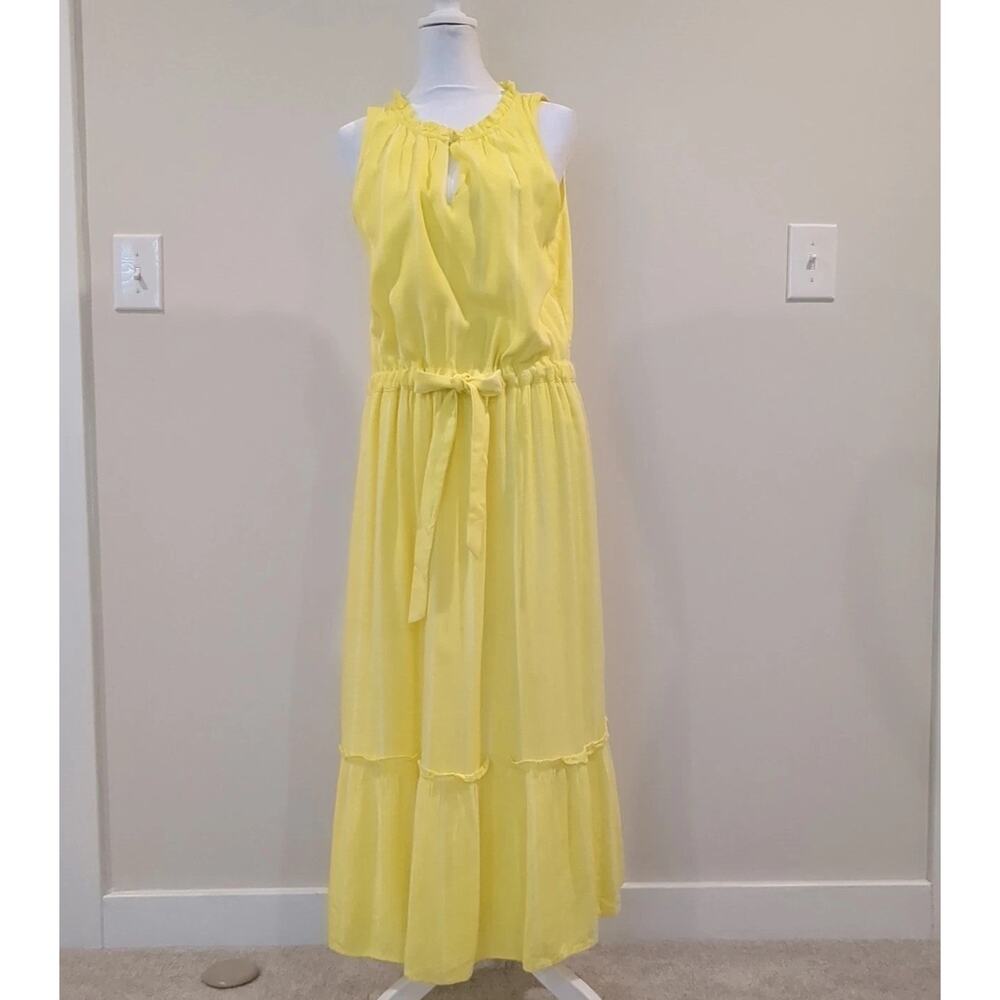 Kaari blue Women’s L Yellow White Stripe Maxi Dress Sleeveless Beach Boho